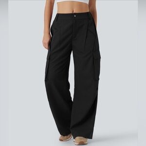 🆕 Halara Mid Rise Button, Side Pocket Nylon Wide Leg Cargo Pants, Size L